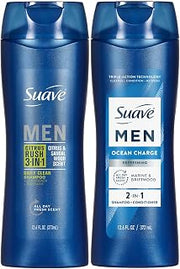 Suave Men’s 3-in-1 Body Wash, Shampoo & Conditioner, Citrus Rush + 2-in-1 Shampoo and Conditioner, Ocean Charge, 12.6 Oz Ea