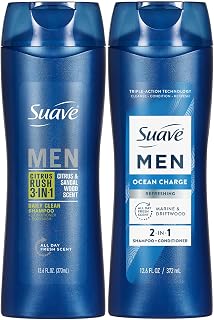 Suave Men’s 3-in-1 Body Wash, Shampoo & Conditioner, Citrus Rush + 2-in-1 Shampoo and Conditioner, Ocean Charge, 12.6 Oz Ea
