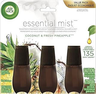 Air Wick Essential Mist Refill, 3 ct, Coconut and Pineapple, Essential Oils Diffuser, Air Freshener