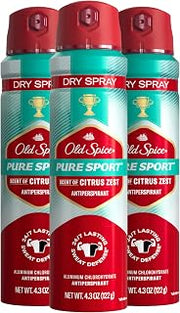 Old Spice Men's Antiperspirant & Deodorant Invisible Dry Spray Pure Sport Plus 24/7 Odor Protection, 4.3oz (Pack of 3)
