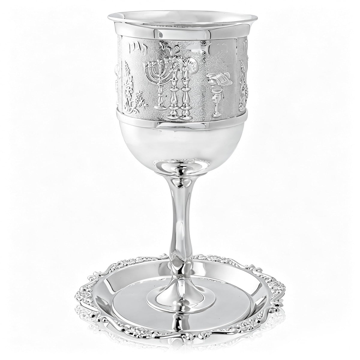 Ohmique Kiddush Cup and Tray Set, Silver Plated, One Size