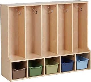 ECR4Kids Streamline 5-Section Toddler Coat Locker with Bench and Bins, Kids Furniture, Earthtone