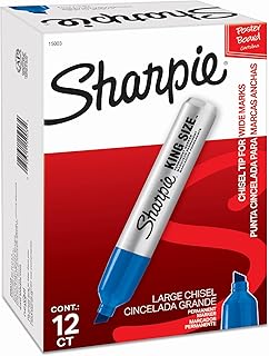 Sharpie King Size Permanent Markers, Large Chisel Tip, Blue, 12 Count - Office, Home, Teacher Supplies, Great for Poster Boards