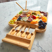 RoyalHouse Bamboo Cheese Board with Slide Out Knife Drawer, Medium to Large, Natural