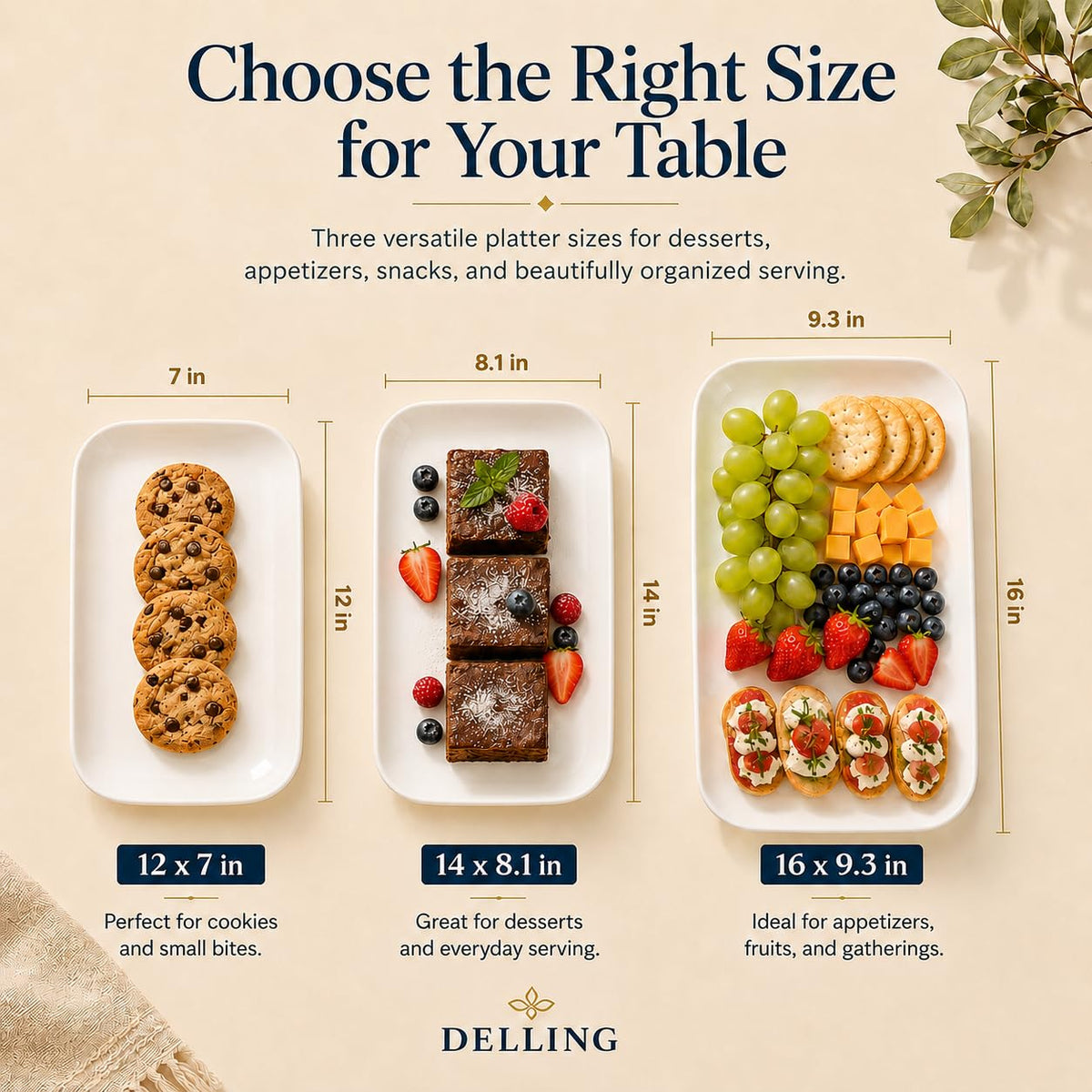 Delling Porcelain Serving Platter Set, 16/14/12 Inch, White