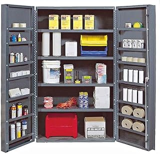 QUANTUM STORAGE SYSTEMS QSC-4IS-14DS Gray Jumbo Welded Storage and Security Cabinet, 48" Wide with 4 Adjustable Interior Shelves and 14 Door Shelves
