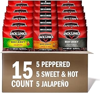 Jack Link's Bold Beef Jerky Variety Pack - Sweet & Hot, Jalapeño & Peppered - (15 Pack) 1.25 oz Bags - Ready to Eat Real Meat Protein Snacks - Made with 100% Real Beef