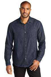 Men's Long Sleeve Perfect Denim Shirt by Port Authority – Metal, Dark Wash, Model W676