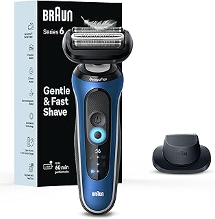 Braun Electric Shaver for Men, Series 6 6120s, Wet & Dry Shave, Turbo & Gentle Shaving Modes, with Precision Trimmer & Pouch, Blue