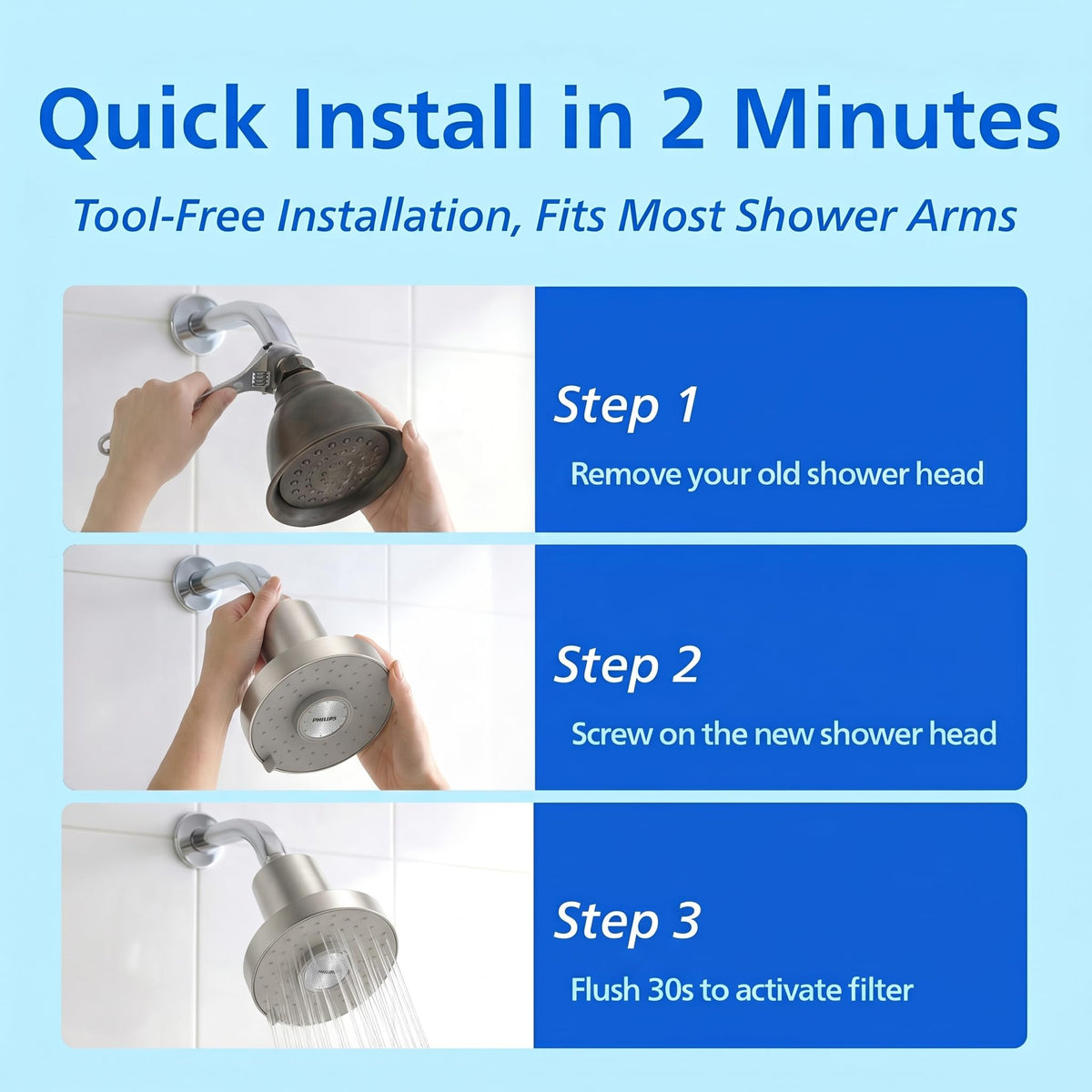 PHILIPS Brushed Nickel / Filtered Shower Head / Modern Fixed Showerheads