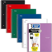 Five Star Spiral Notebooks Plus Study App, 6 Pack, 3 Subject, College Ruled Paper, 11" x 8-1/2", 150 Sheets, Black, Red, Green, Blue, White, Purple (73930)