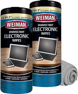 Weiman Electronics & Screen Disinfecting Wipes - Safely Clean and Disinfect Your Phone, Laptop, Keyboard, Tablets, Lens, Wipe, Glasses Cleaner, 30 Count, 2 Pack with MicroFiber Towel