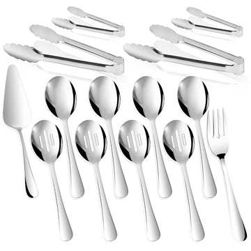 Gisly Serving Utensils Set, Stainless Steel, Silver, 14 Piece