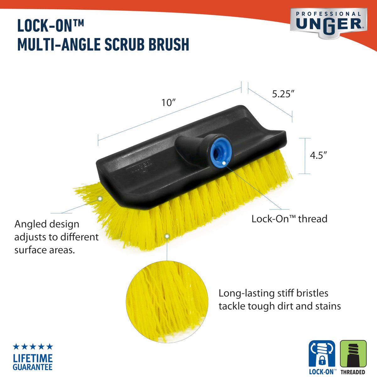UNGER 10 inches (Pack of 1) / Multi-Angle Scrub Brush / Yellow Brushes