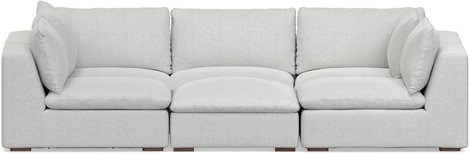 SIMPLIHOME Jasmine Pit Sectional Modular Sofa in Performance Fabric, Cloud Grey, 124-inches Wide, Handcrafted Contemporary-Style Convertible Sleeper Sofa for Living Room