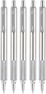 Zebra Technologies Zebra F-701 Stainless Steel Ballpoint Retractable Pen, Black Ink.8mm Fine Point, 5 Pack