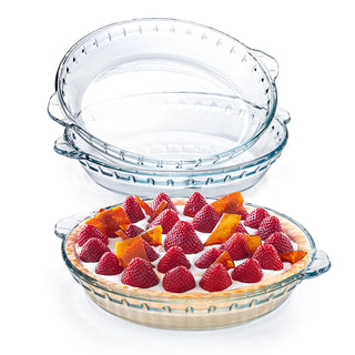 Kingrol Glass Pie Dishes with Handles, 8.25 Inch, Set of 3, Clear