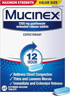 Mucinex 12Hr Max Strength Expectorant, Chest Congestion Relief, 48 Tablets (Pack of 12)