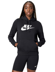 Women's Sportswear Club Fleece Logo Pullover Hoodie by Nike – Large, Cotton Blend, Black/White, Model DQ5775