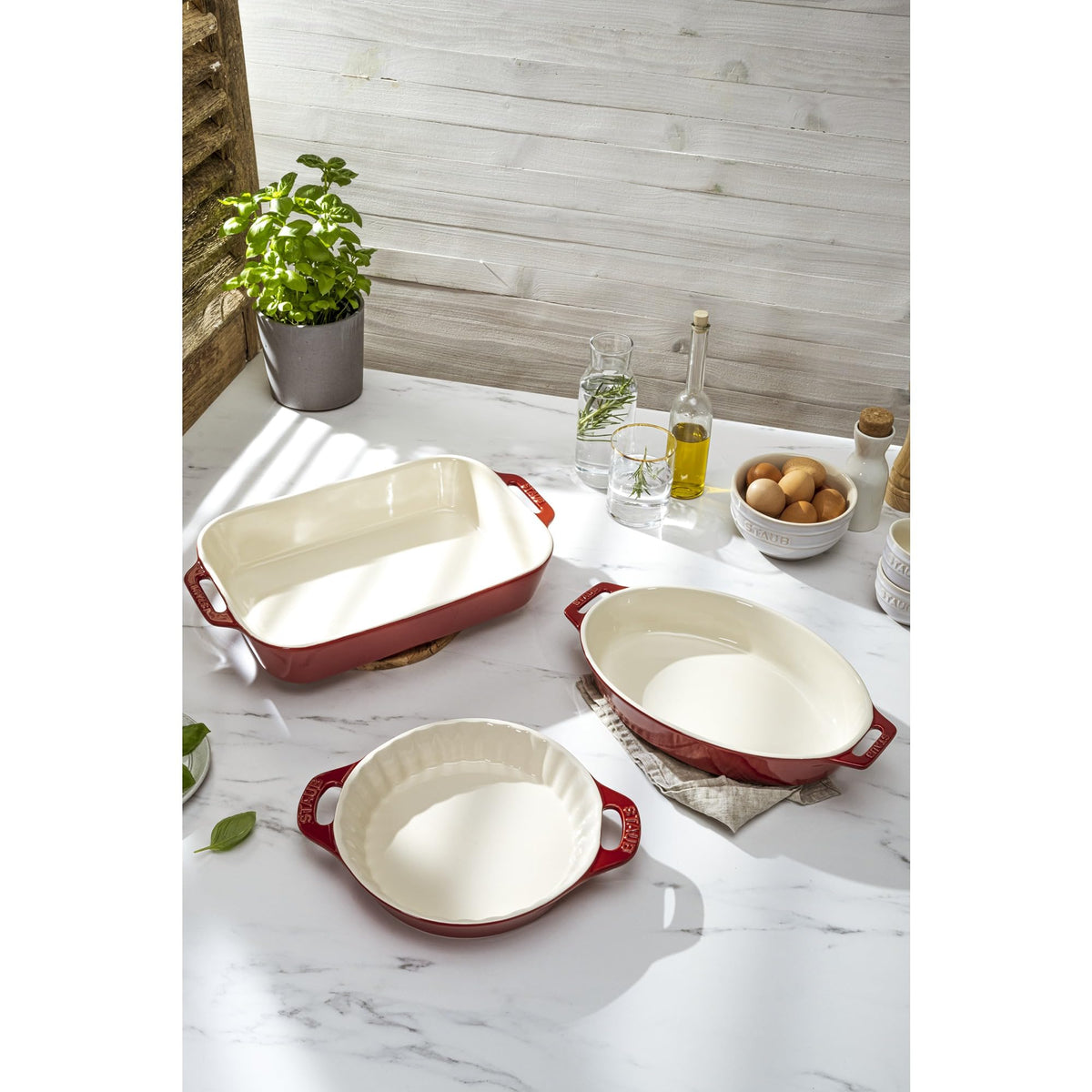 Ceramic 3-pc Mixed Baking Dish Set by STAUB – 3pc, Ceramic, Cherry, Model 40508-689