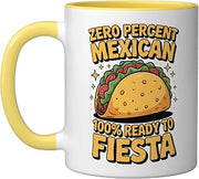0% Mexican 100% Ready To Fiesta Ceramic Mug, Yellow/White, 11oz
