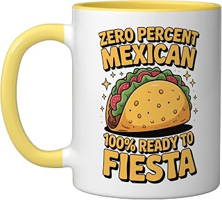 0% Mexican 100% Ready To Fiesta Ceramic Mug, Yellow/White, 11oz