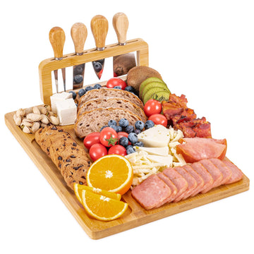 Aisoso Charcuterie Board Set, Bamboo with 4 Knives, Natural