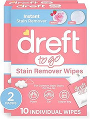 Dreft Stain Remover Wipes for Baby Clothes – Travel Size Stain Remover, Individually Wrapped for On-the-Go Use – Mild on Skin & Safe for Baby Clothes – 20 Count