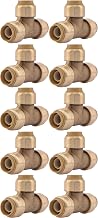 SharkBite 1/2 Inch Tee, Pack of 10, Push to Connect Brass Plumbing Fitting, PEX Pipe, Copper, CPVC, PE-RT, HDPE, U362LFCP