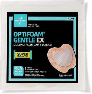 Medline Optifoam Gentle EX Sacrum Foam Dressing, 9" x 9", in Educational Packaging, Each