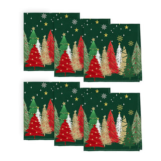 Horaldaily Cloth Napkins, Pine Tree Stars Print, Green, Set of 6