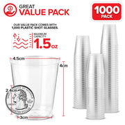 1000 Plastic Shot Glasses - 1.5 Oz Disposable Cups - 1.5 Ounce Shot Glasses - Ideal for Whiskey by Stock Your Home – 1000 Pack, 1.5 ounces, Polystyrene (PS), Clear, Pack of 1000