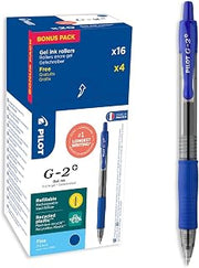 PILOT - 20 G2 Plus - Gel Rollerball Pen with Push Mechanism and Refillable - Excellent Writing Comfort - Blue - Fine Tip