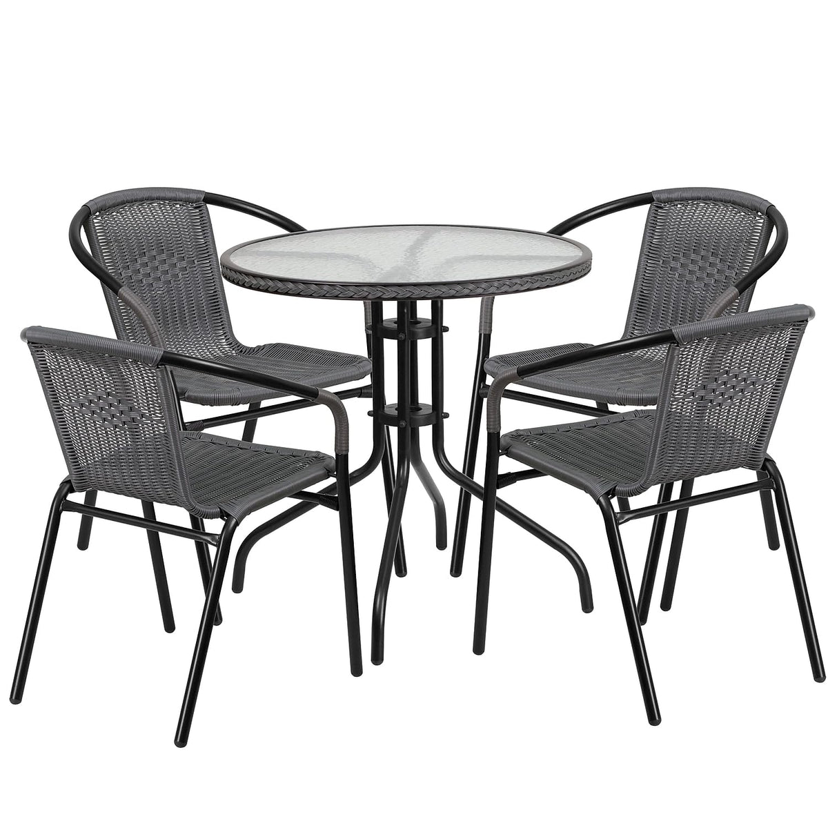 Flash Furniture Clear/Gray / Table + 4 Chair / Round Table + 4 Chairs Bistro Sets