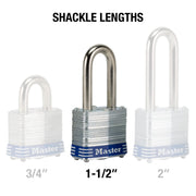 Master Lock Silver / 1-1/2" shackle / 2 Pack, Keyed-Alike Keyed Padlocks