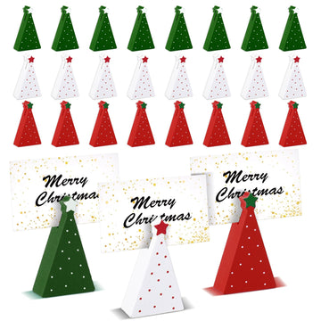 JarThenaAMCS Christmas Tree Place Card Holders, 24 Pack, Red Green White