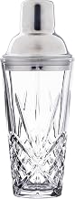 Tablecraft 12946 Waverly Collection Starburst Cocktail Shaker, 12 oz, Clear Soda Lime Glass with Stainless Steel Top, 3-Piece Barware Set, Dishwasher Safe, 3.25” x 3.25” x 8.5” Mix & Serve Cocktails