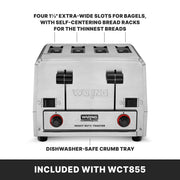 4-Slot Toaster with 380 Slices an Hour & 240V by Waring – Stainless Steel, Silver, Model WCT855