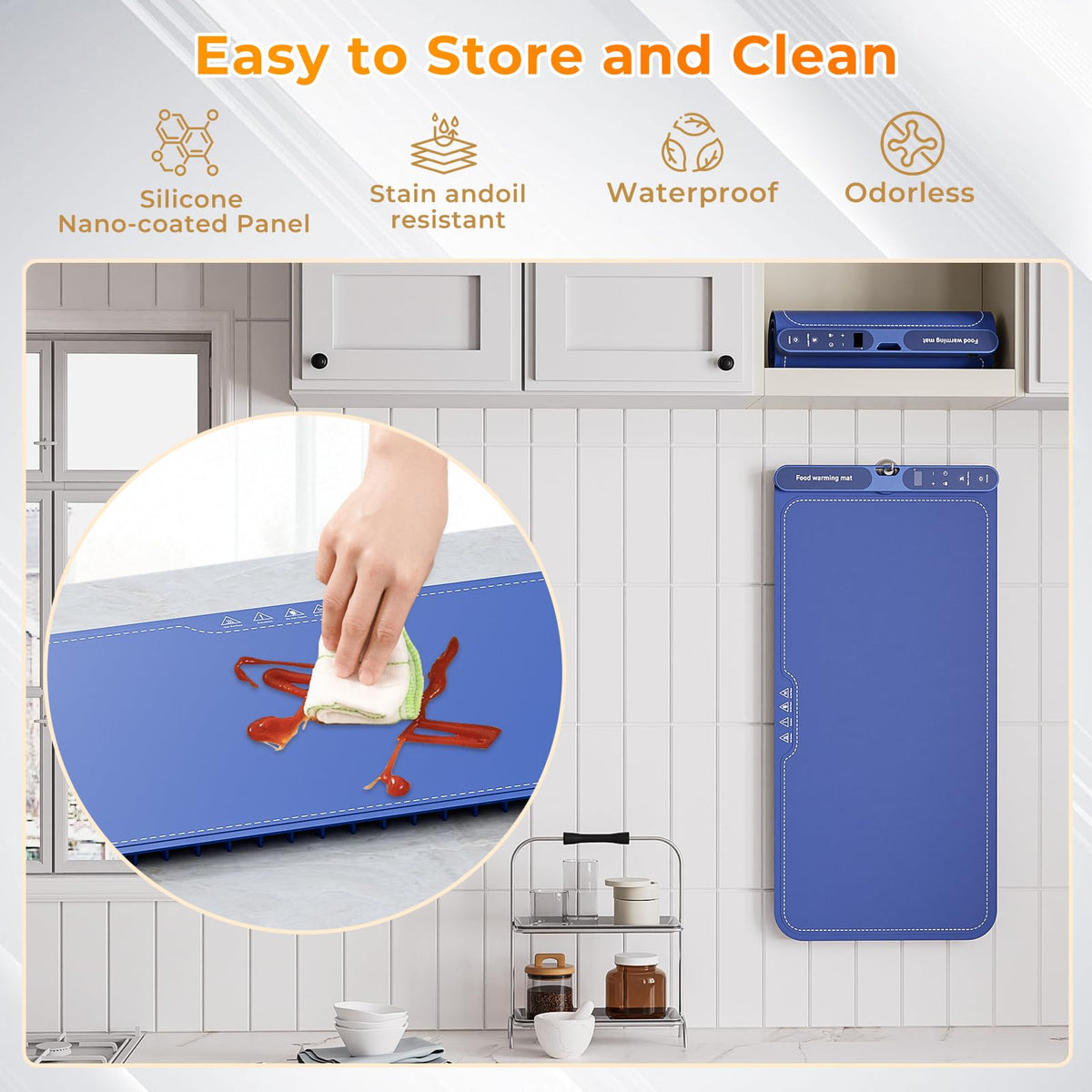 FJAU Electric Silicone Warming Tray, 32 x 15 Inch, Blue