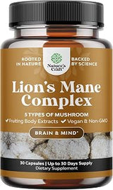 Lion's Mane Mushroom Capsules for Brain Fog with Reishi & Chaga - 30 Count | Nootropic mushroom complex for brain health, memory, focus & mental clarity support