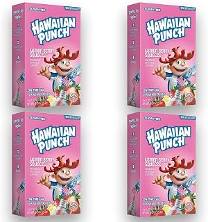 Hawaiian Punch Lemon Berry Sugar-Free Powdered Drink Mix 4 Count of 8 packets each for Total of 32 Sticks bundle packaged by D'Elite Box