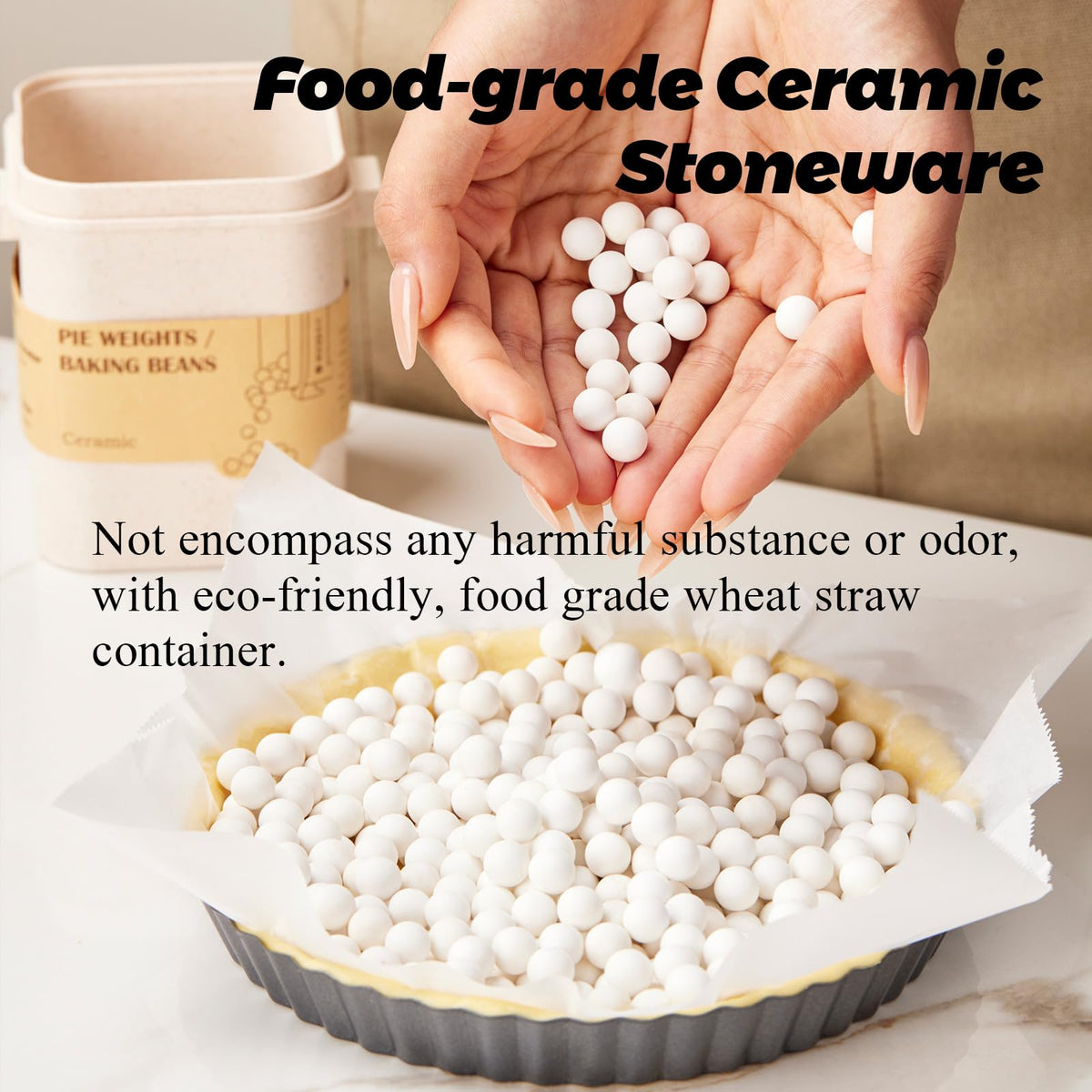 Rocksheat Ceramic Pie Weights, 2.2 Lb Natural Baking Beads with Container