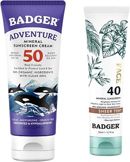 Badger SPF 50 Adventure Mineral Sunscree + SPF 40 Tinted Face Sunscreen
