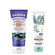 SPF 50 Adventure Mineral Sunscree + SPF 40 Tinted Face Sunscreen by Badger – Pack of 2