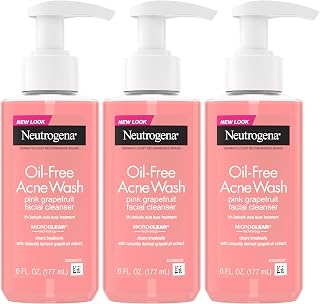 Neutrogena Oil Free Pink Grapefruit Acne Face Wash, 3 x 6 fl oz