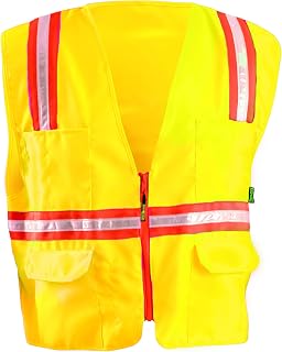 OccuNomix LUX-XTRNSM-Y4X Classic Solid Front Mesh Back Two-Tone Surveyor Vest, Non-ANSI, 4X-Large, Yellow (High Visibility)