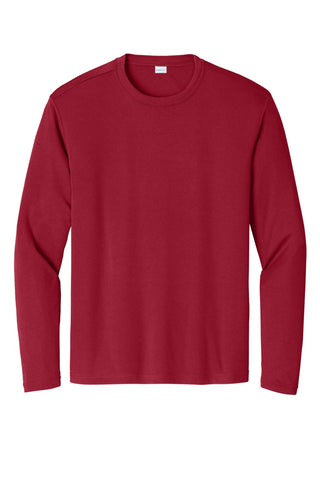 Long Sleeve PosiCharge Competitor Tee | Gym T-Shirt for Men & Women by SPORT-TEK – Polyester, Deep Red, Model ST350LS