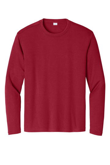 Long Sleeve PosiCharge Competitor Tee | Gym T-Shirt for Men & Women by SPORT-TEK – Polyester, Deep Red, Model ST350LS