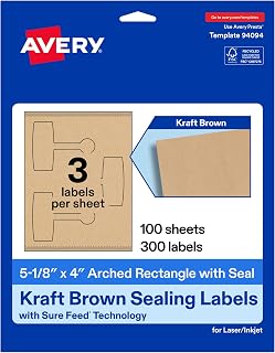 Avery Printable Sealing Labels, 5-1/8" x 4", Kraft Brown Paper, Sure Feed Technology, Print-to-The-Edge Capability, Laser/Inkjet Printer Compatible, 300 Total