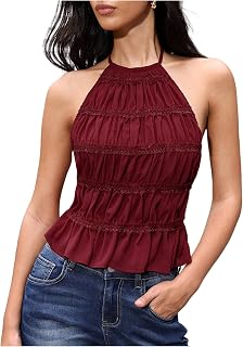 Women's Open Back Halter Top Sleeveless Tie Backless Y2K Crop Tops